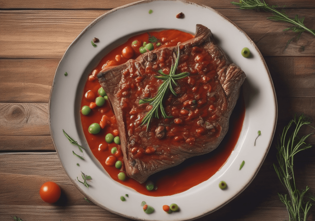 Domates Soslu Dana Biftek ve Havuçlu Bezelye