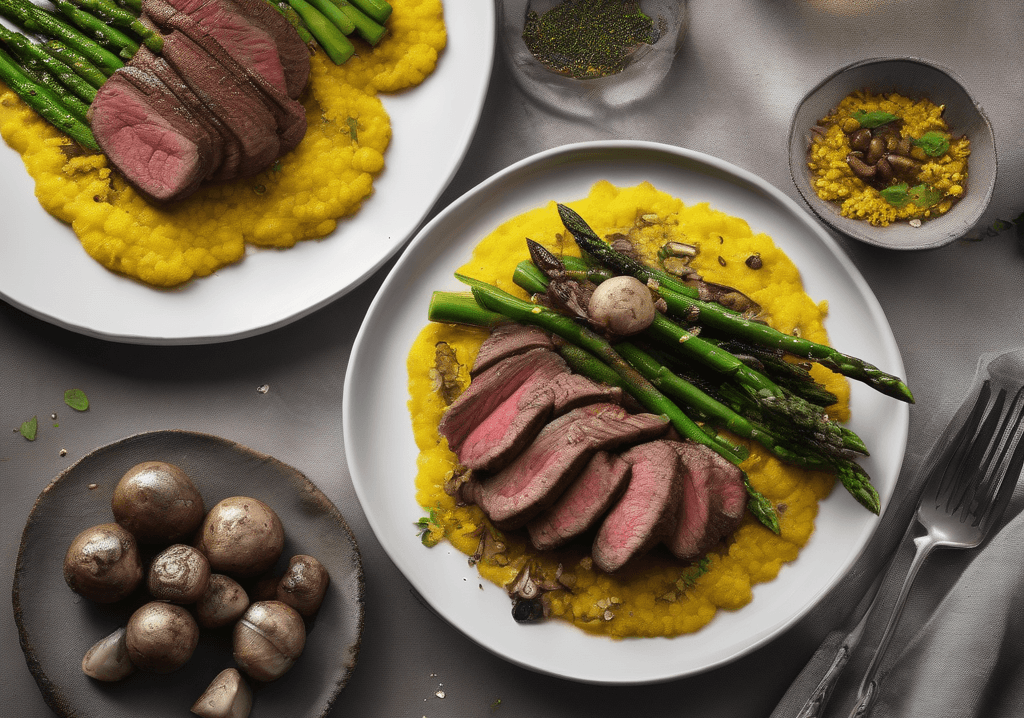 Zerdeçallı Quinoa Yatağında Izgara Dana Madalyon ve Sotelenmiş Bahar Sebzeleri